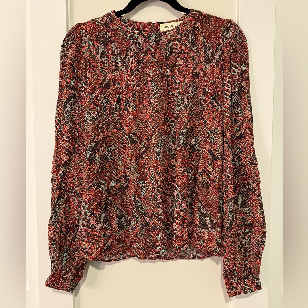 NICHOLAS The Label Dione Pleat Blouse in Snakeskin Oversize Fit US sz 0 NWT's